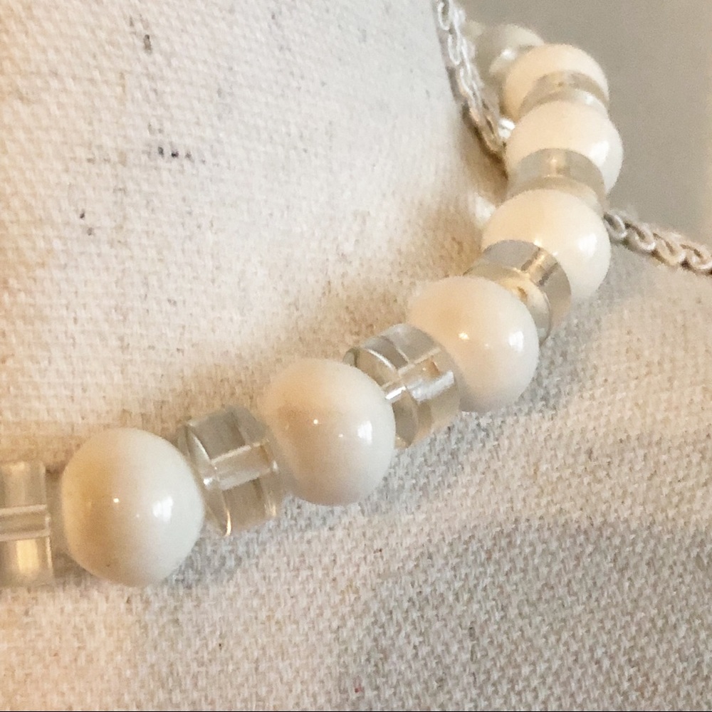 TRIFARI White and Clear Beaded Adjustable Choker Statement Necklace - Picture 3 of 10